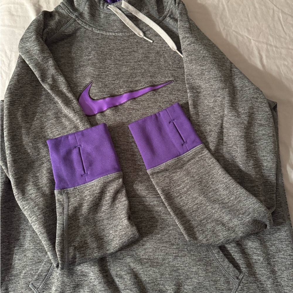 Nike Therma-Fit Heathered Gray Hoodie with Purple Center Swoosh
